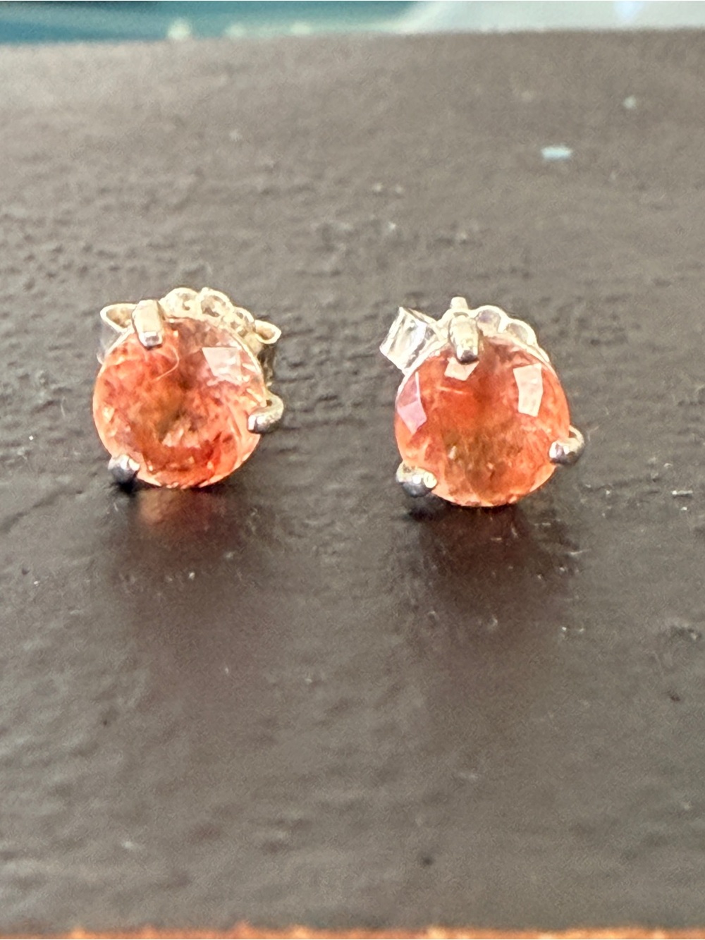 Genuine Oregon Sunstone Gemstone Round Stud Earrings - Women Jewelry